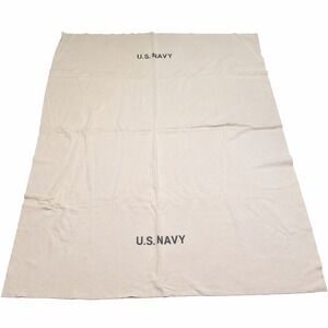 U.S. Navy Medical Blanket Military Cream White Excellent Wool Stenciled Logo